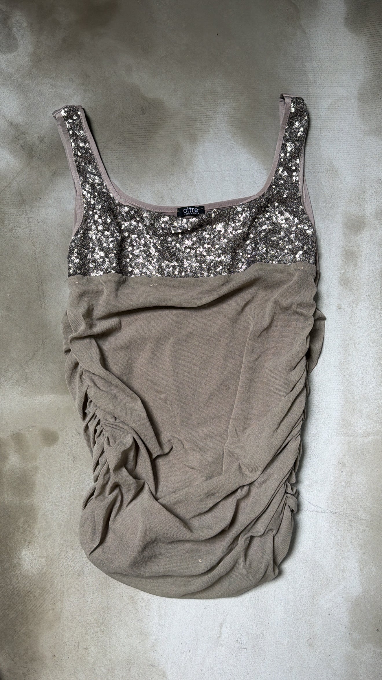 Italian-Made Sequin Ruched Tank Top
