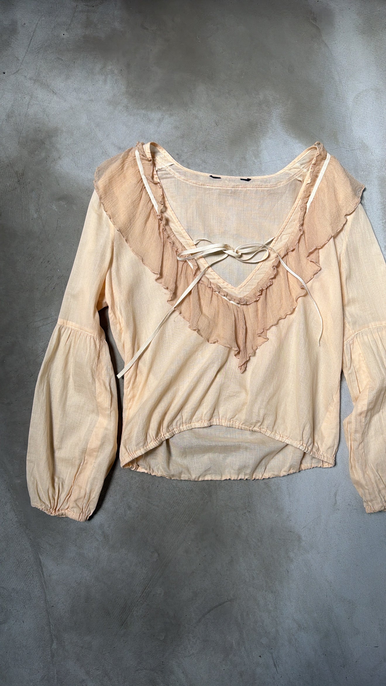 Cream Lace-Up Ruffle Blouse