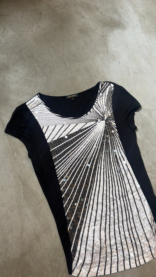 Black Sequin Graphic Top