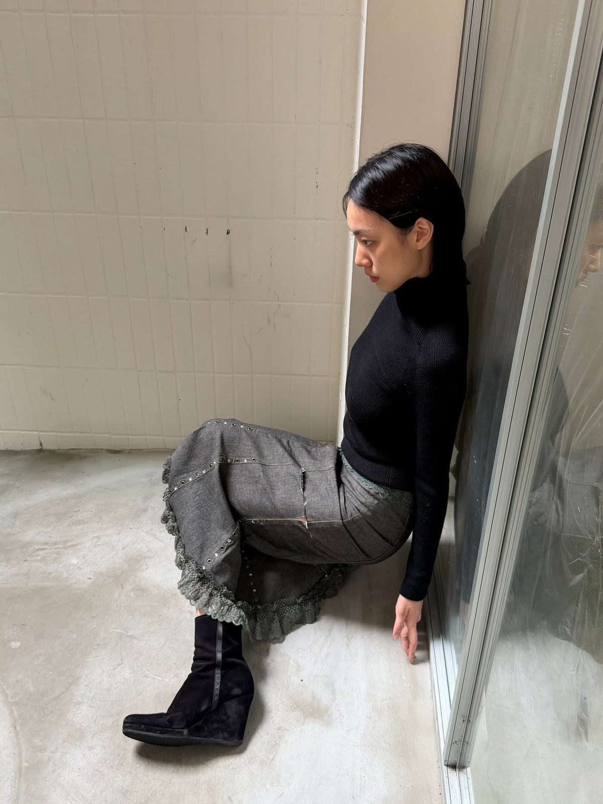 Vintage Sandro Distressed Lace Mermaid Skirt