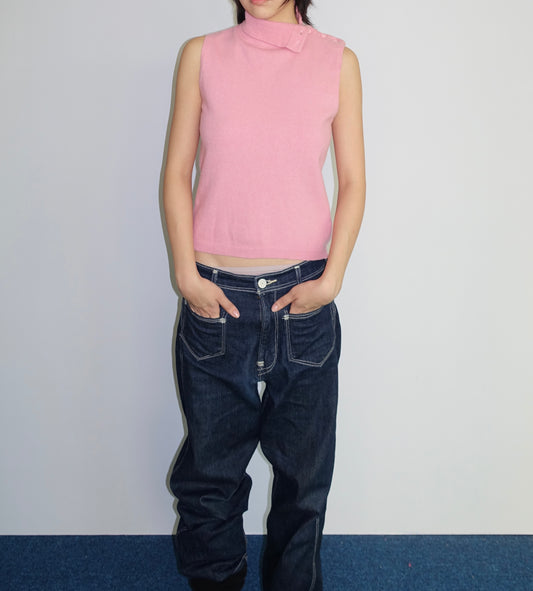 Button-detail mock neck top