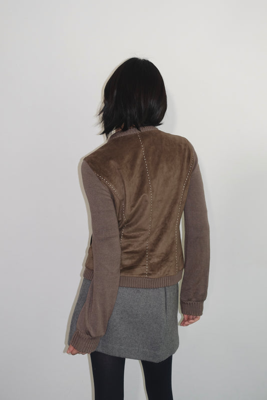 Zip-up suede knit jacket