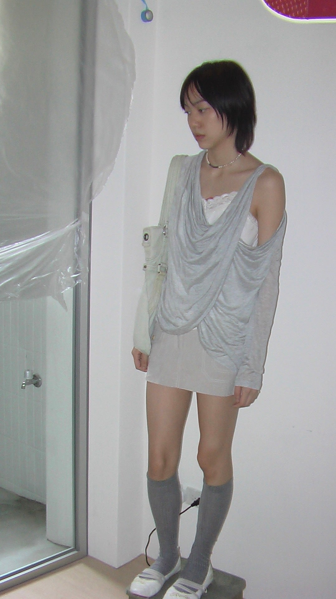 Grey Draped Long Sleeve Top