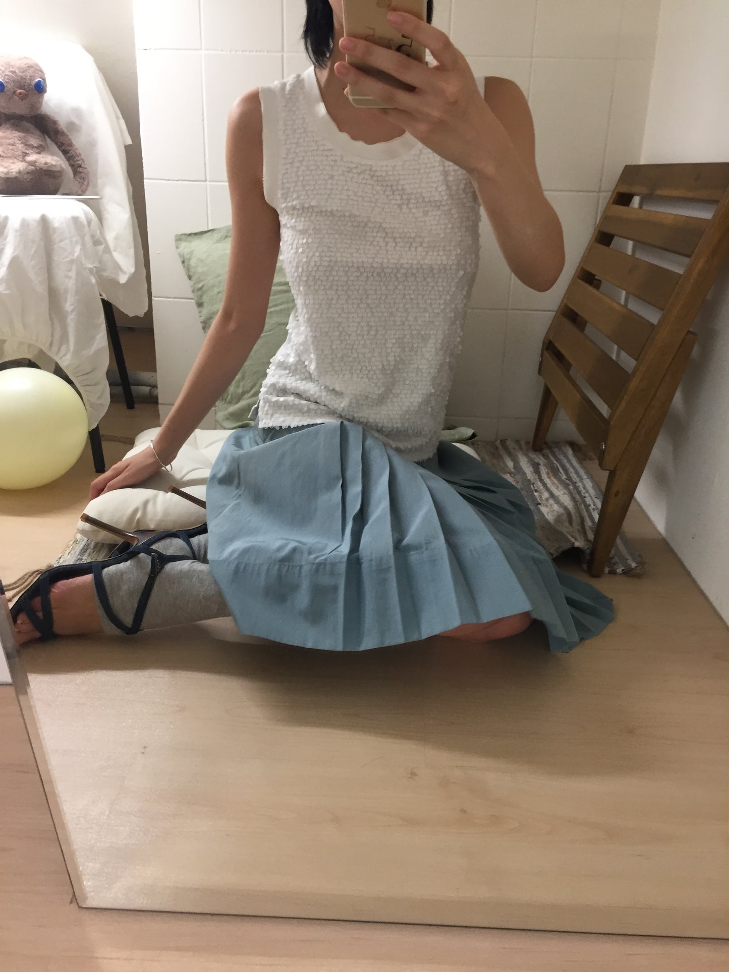 Italian-Made Baby Blue Pleated Skirt