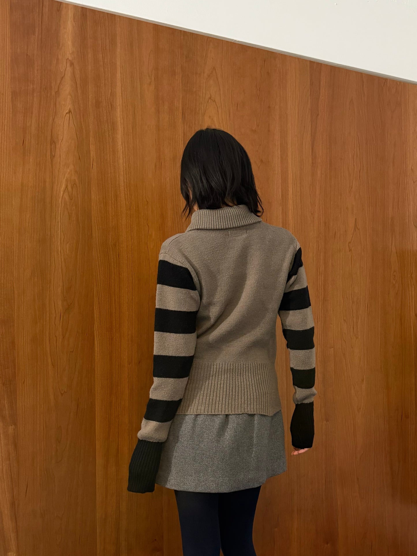 Zip-neck 條紋長袖毛衣