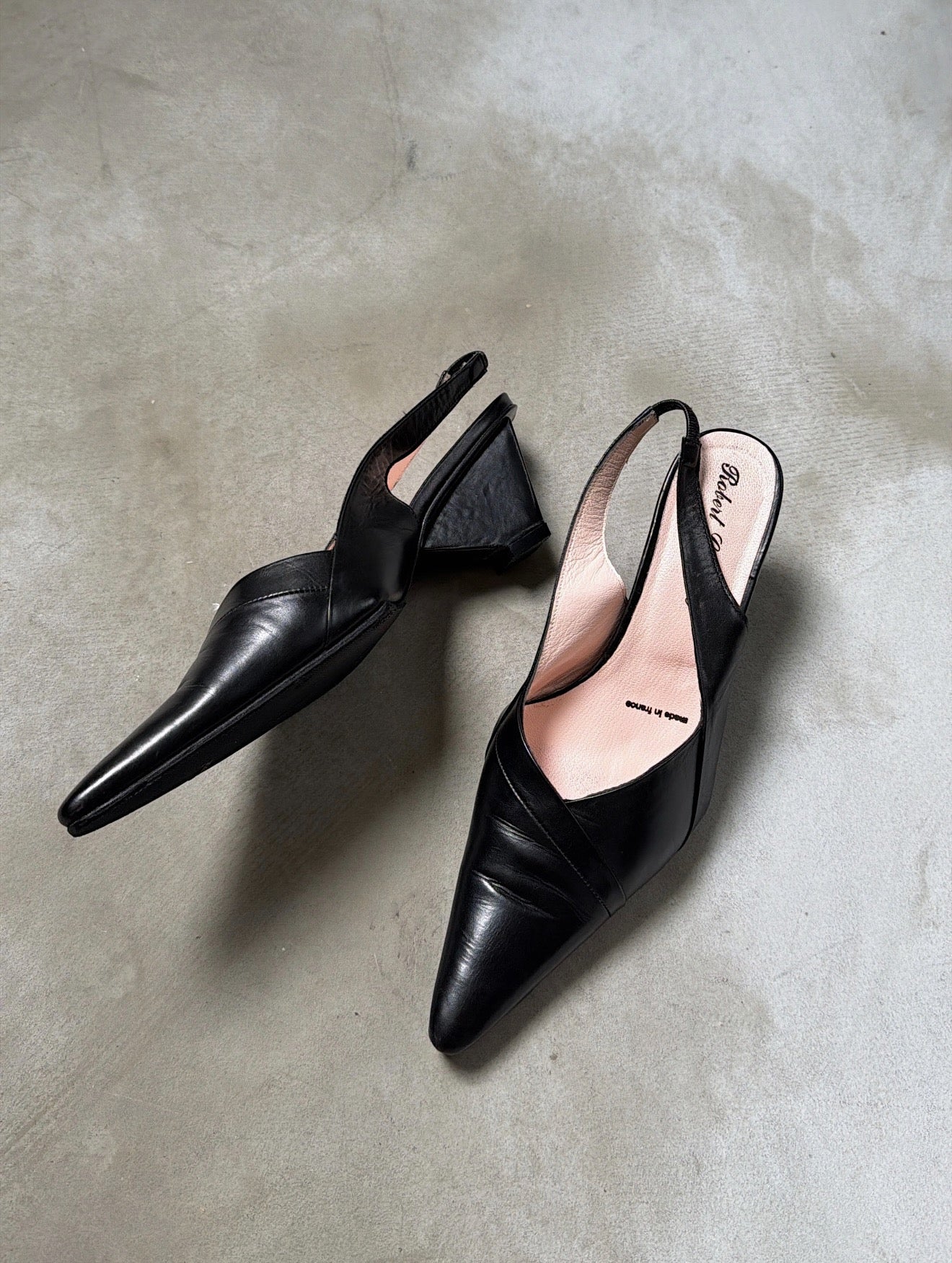 French-Made Black Slingback Wedges