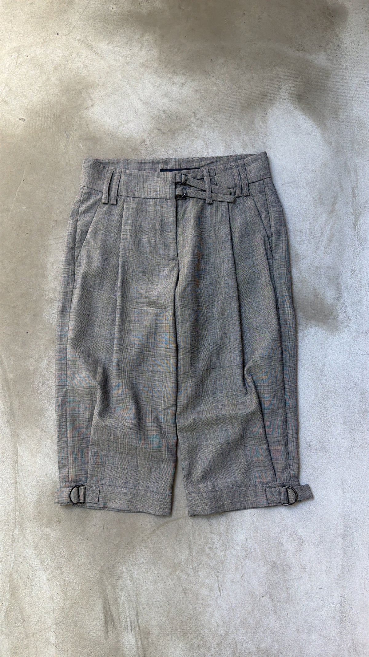 Grey Plaid Cropped Pants
