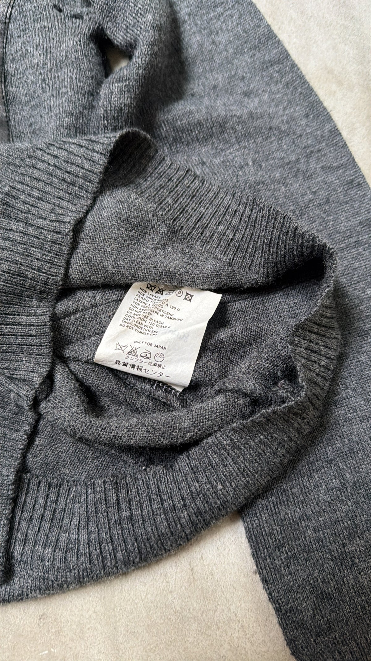 Grey Stitch-Detail Wool Sweater