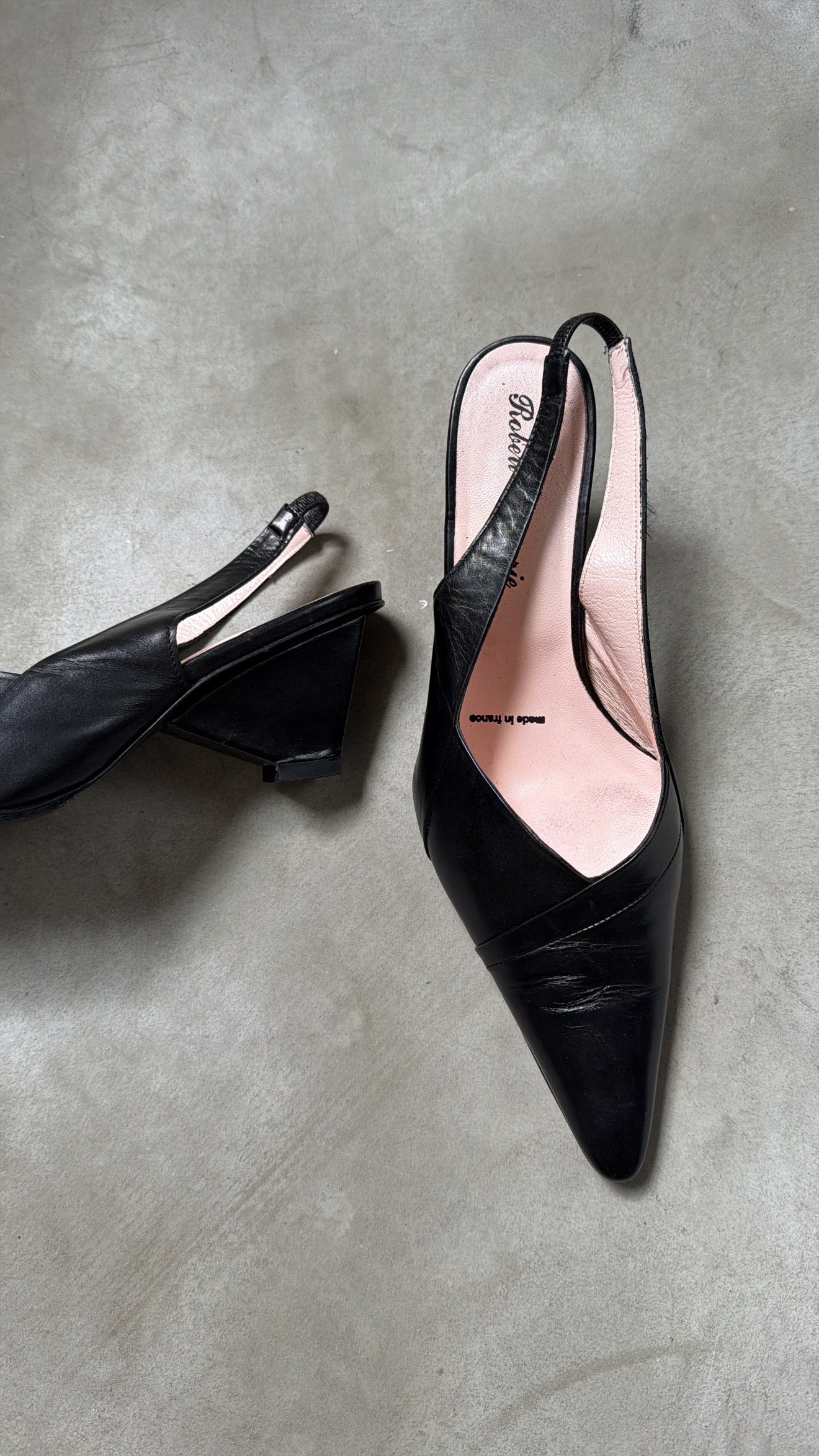 French-Made Black Slingback Wedges