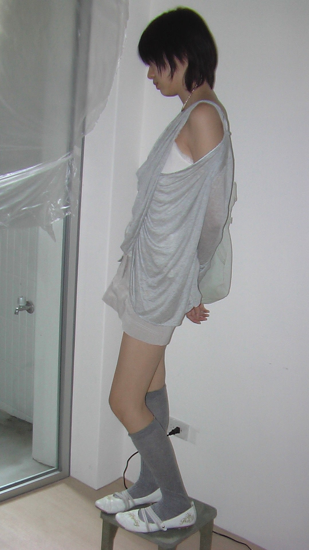 Grey Draped Long Sleeve Top