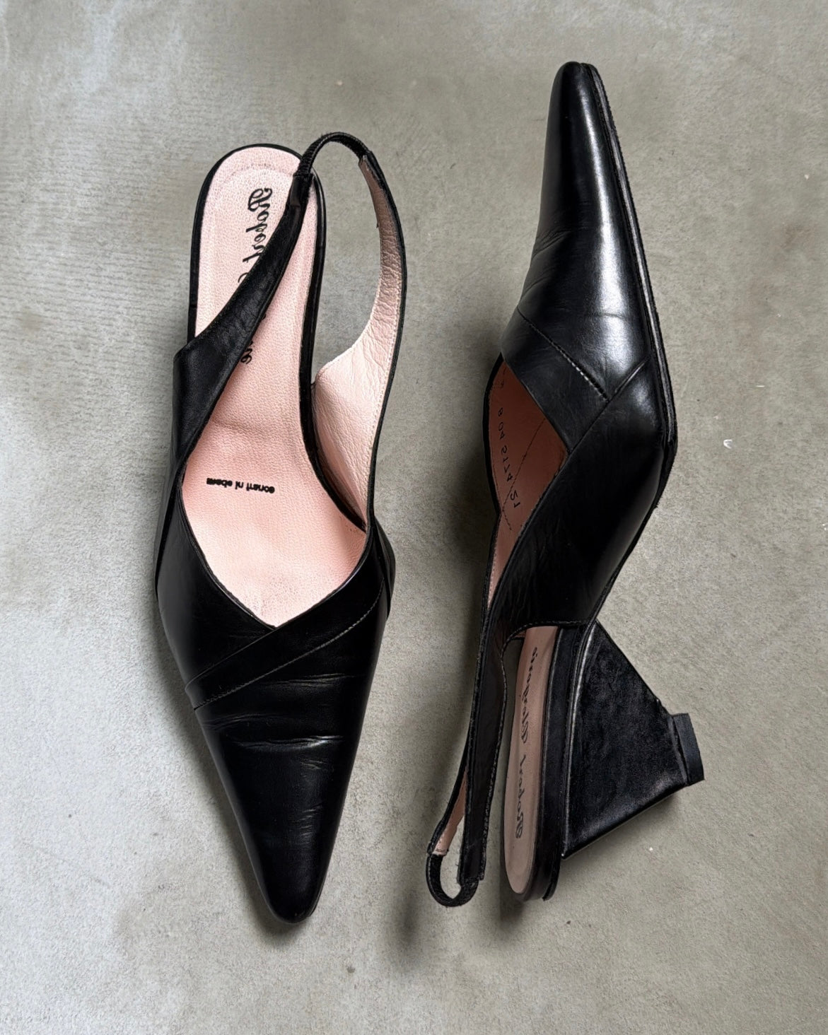 French-Made Black Slingback Wedges