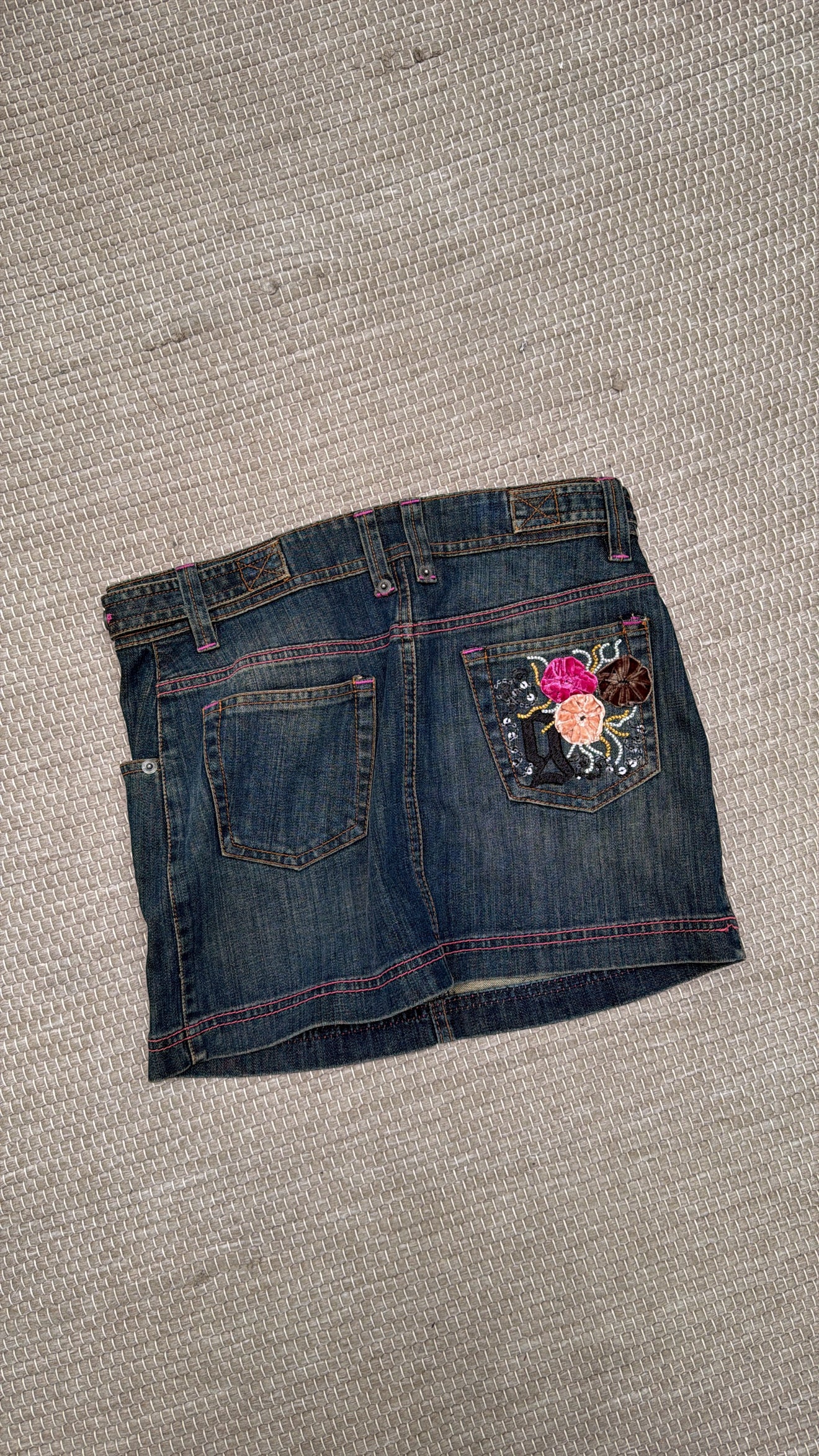 Galliano embroidered denim mini skirt