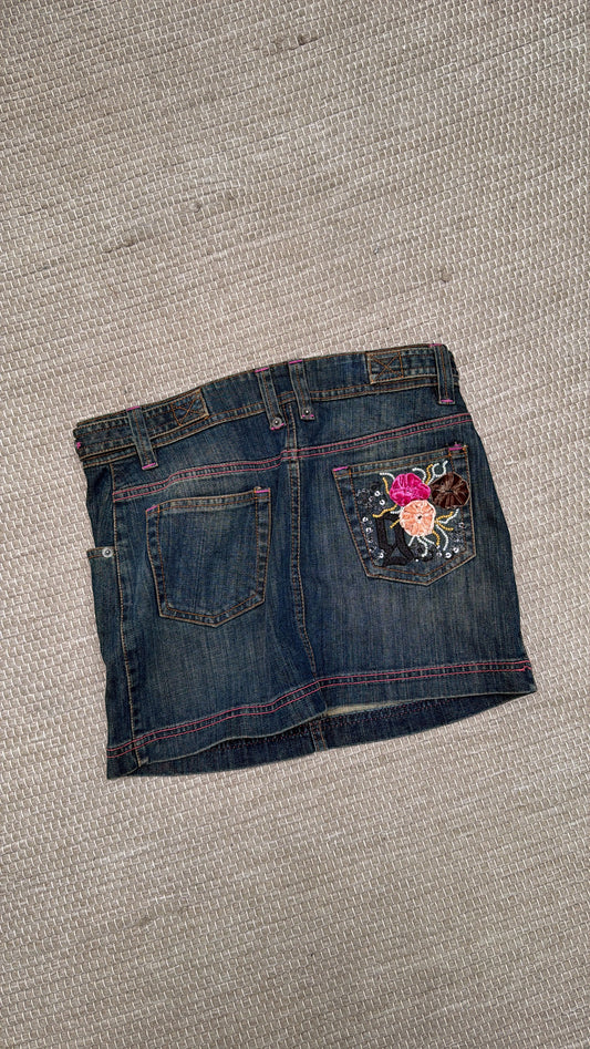Galliano embroidered denim mini skirt