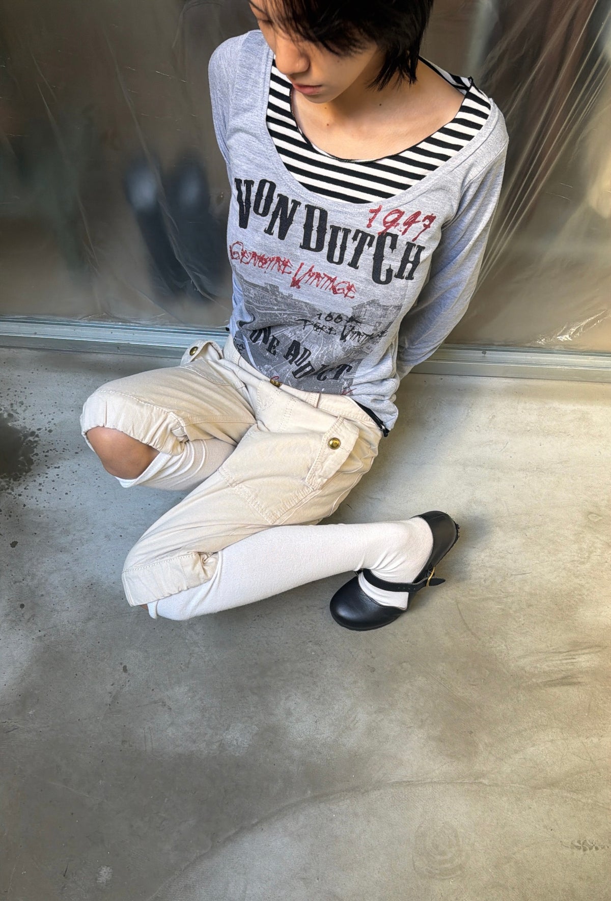 Grey Graphic Long-Sleeve Top