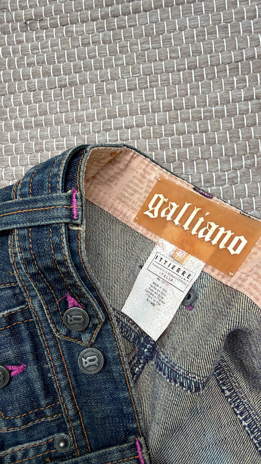 Galliano embroidered denim mini skirt