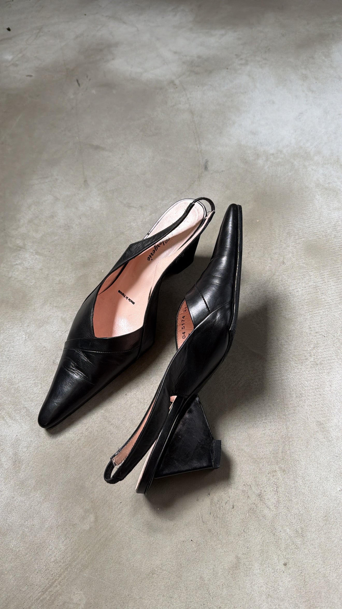 French-Made Black Slingback Wedges
