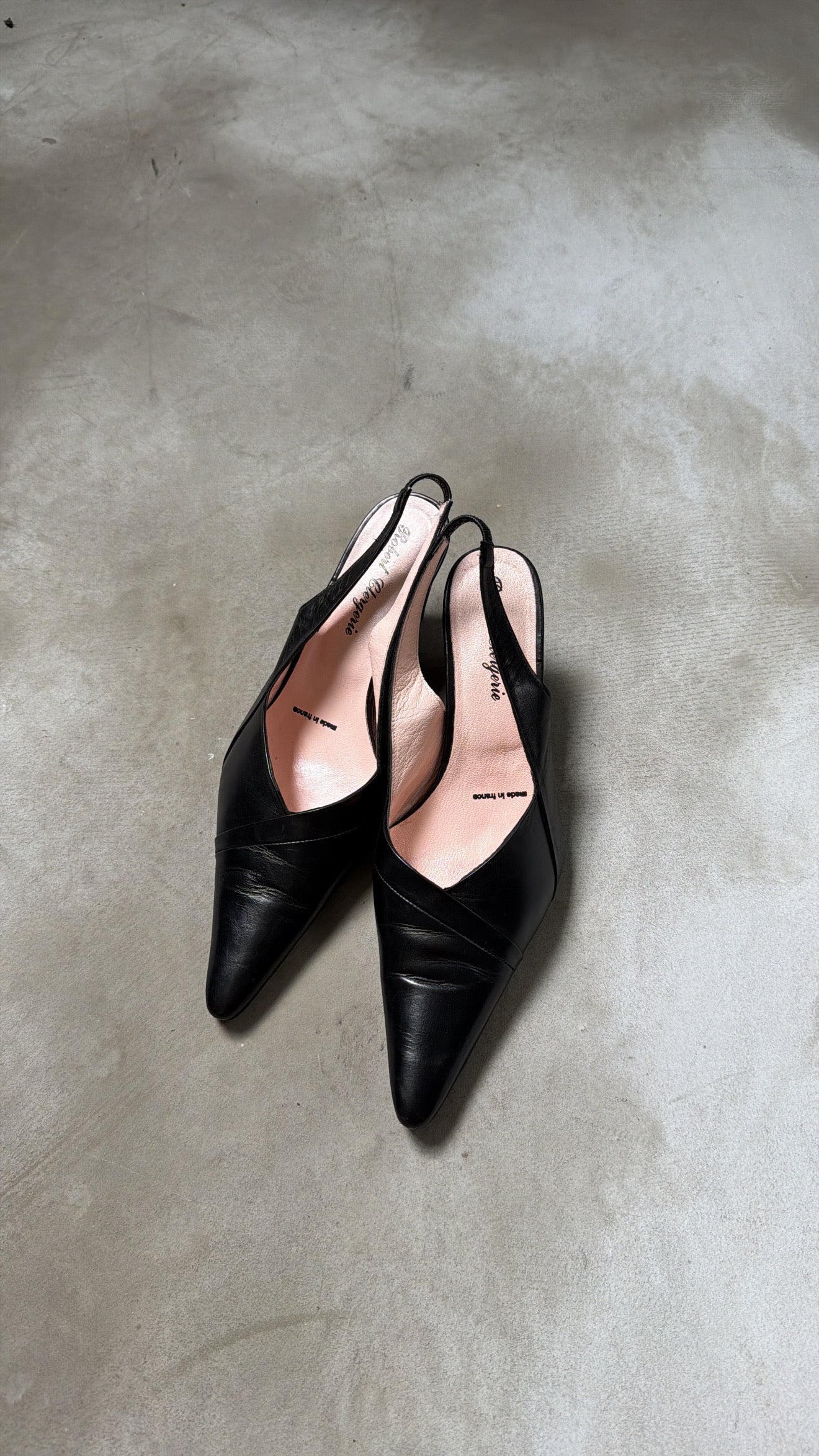 French-Made Black Slingback Wedges