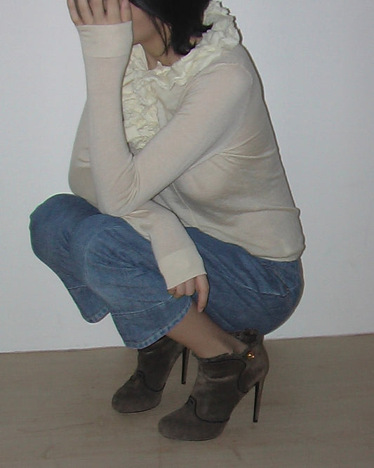 Cream Ruffle Collar Knit Top