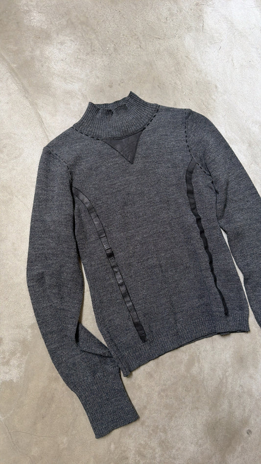 Grey Stitch-Detail Wool Sweater