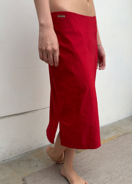 French brand red midi skirt