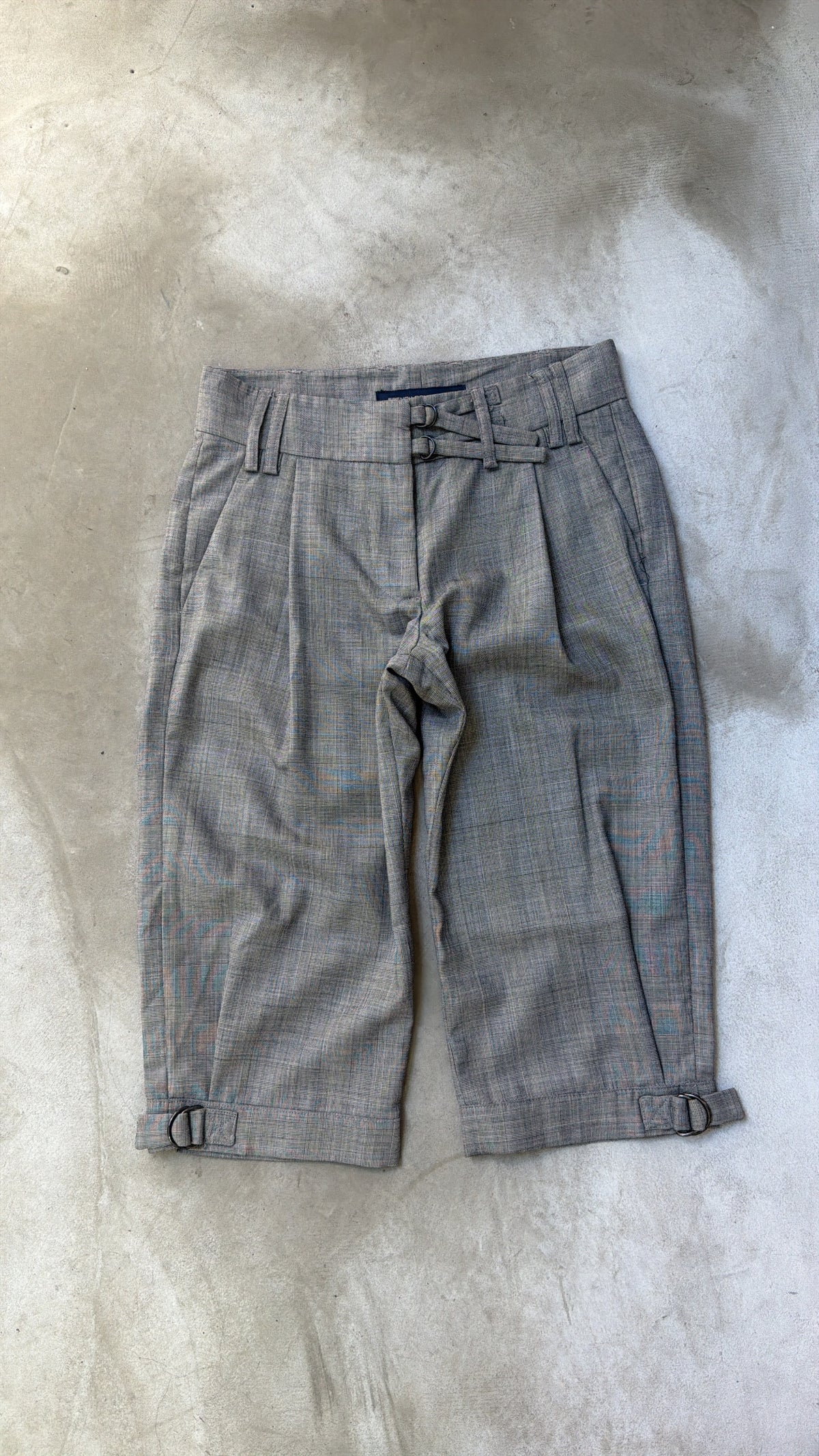 Grey Plaid Cropped Pants