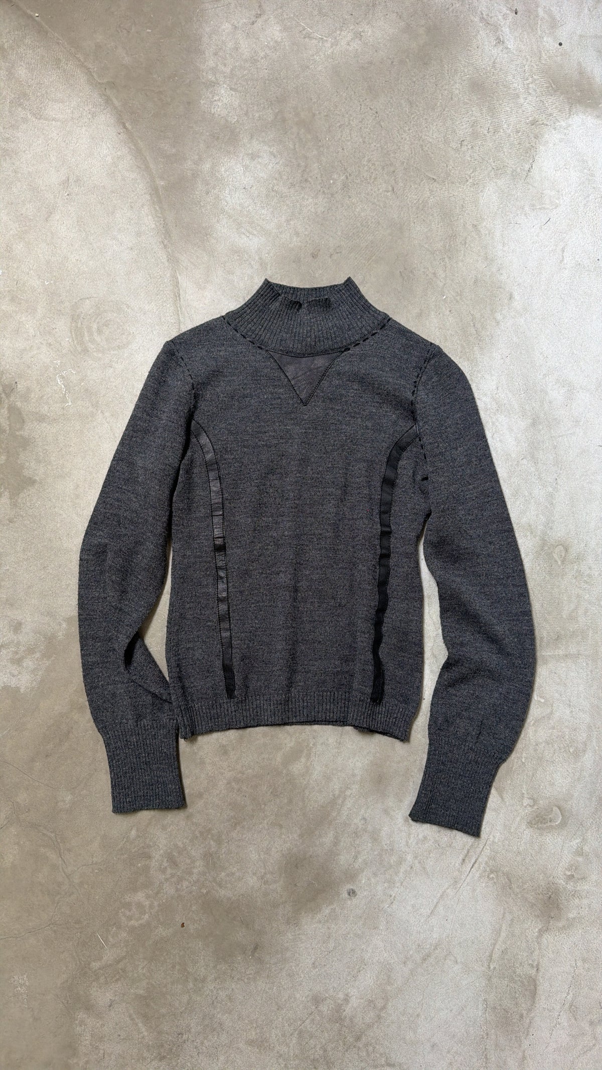 Grey Stitch-Detail Wool Sweater