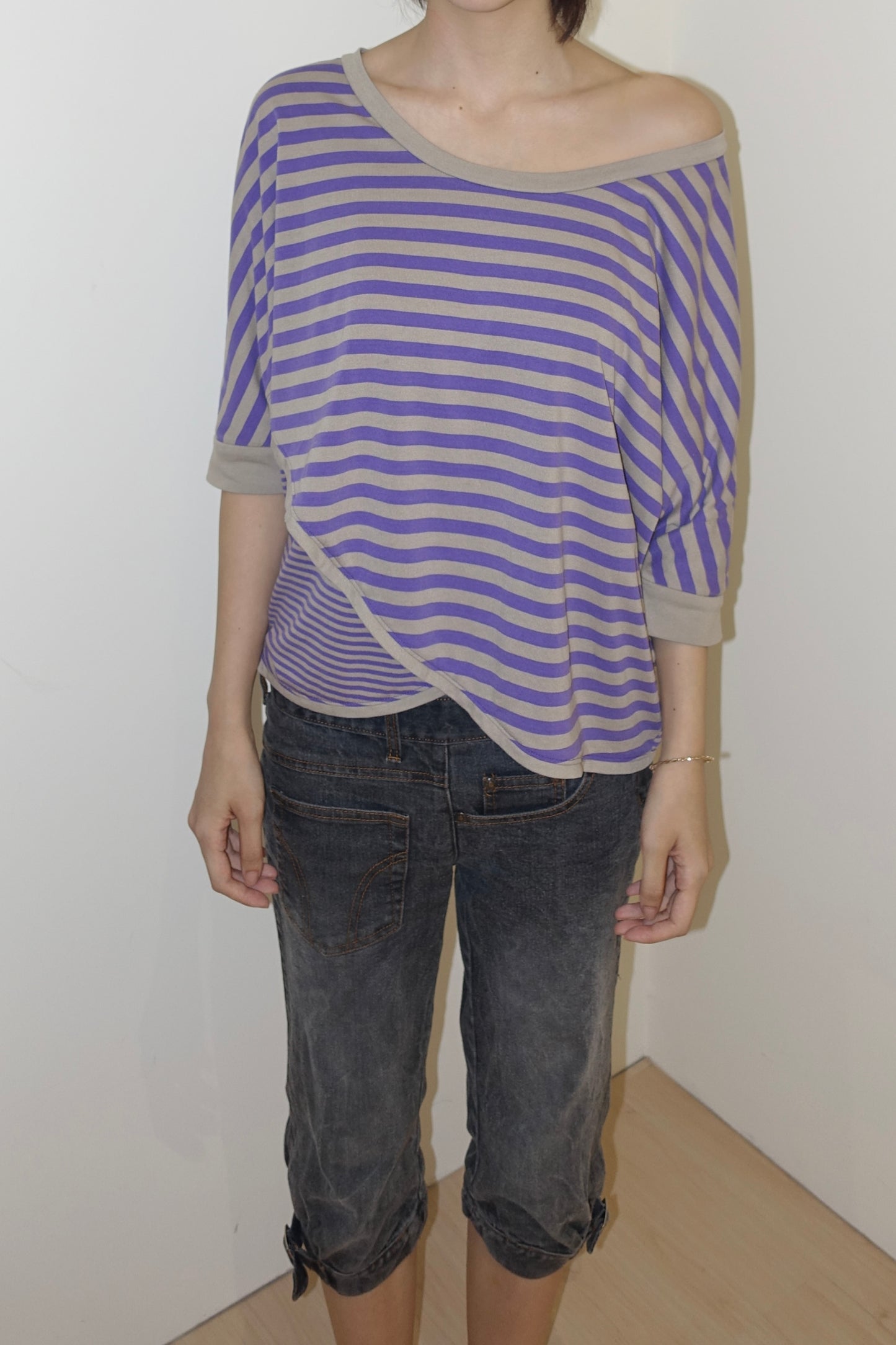 Purple Striped Oversized Top