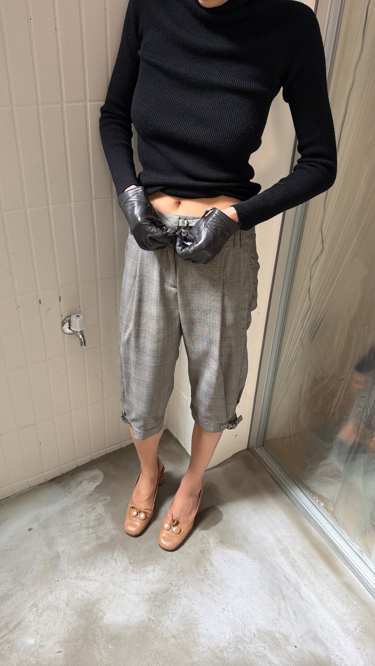 Grey Plaid Cropped Pants