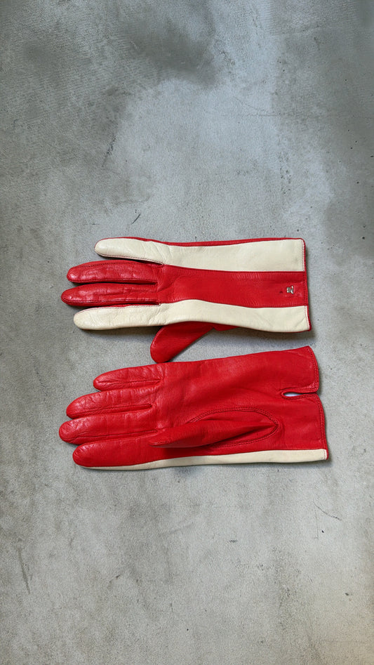 Courrèges Red & White Striped Leather Gloves