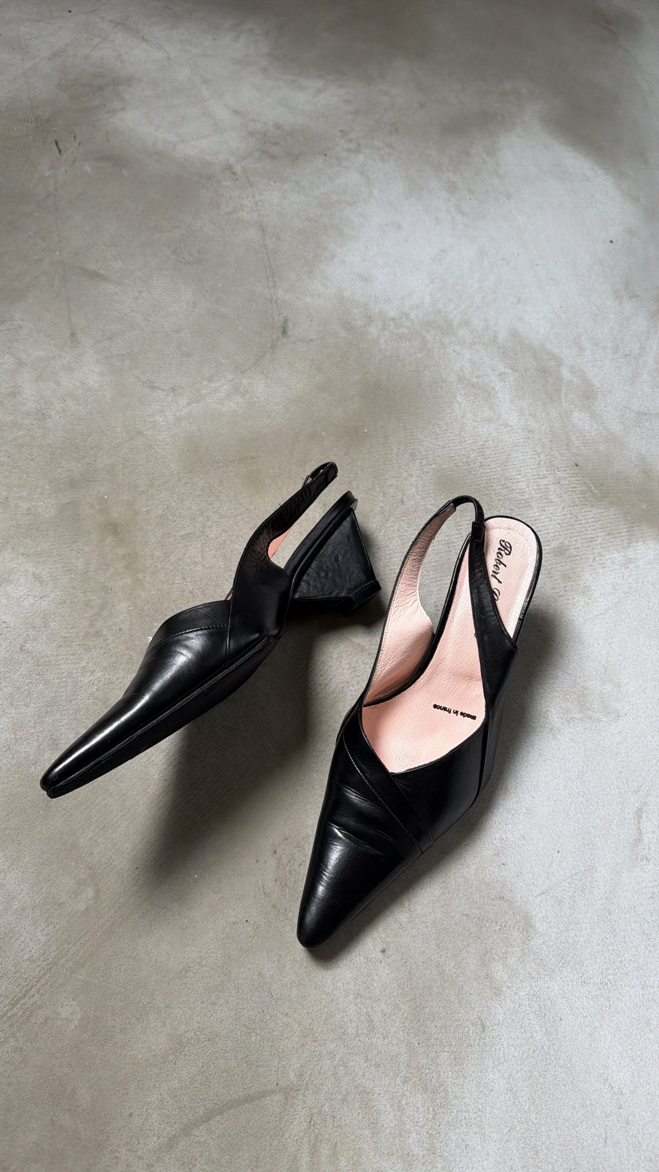 French-Made Black Slingback Wedges