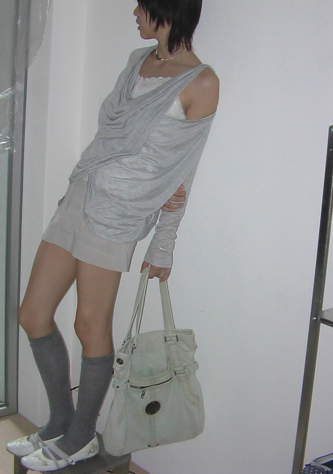 Grey Draped Long Sleeve Top