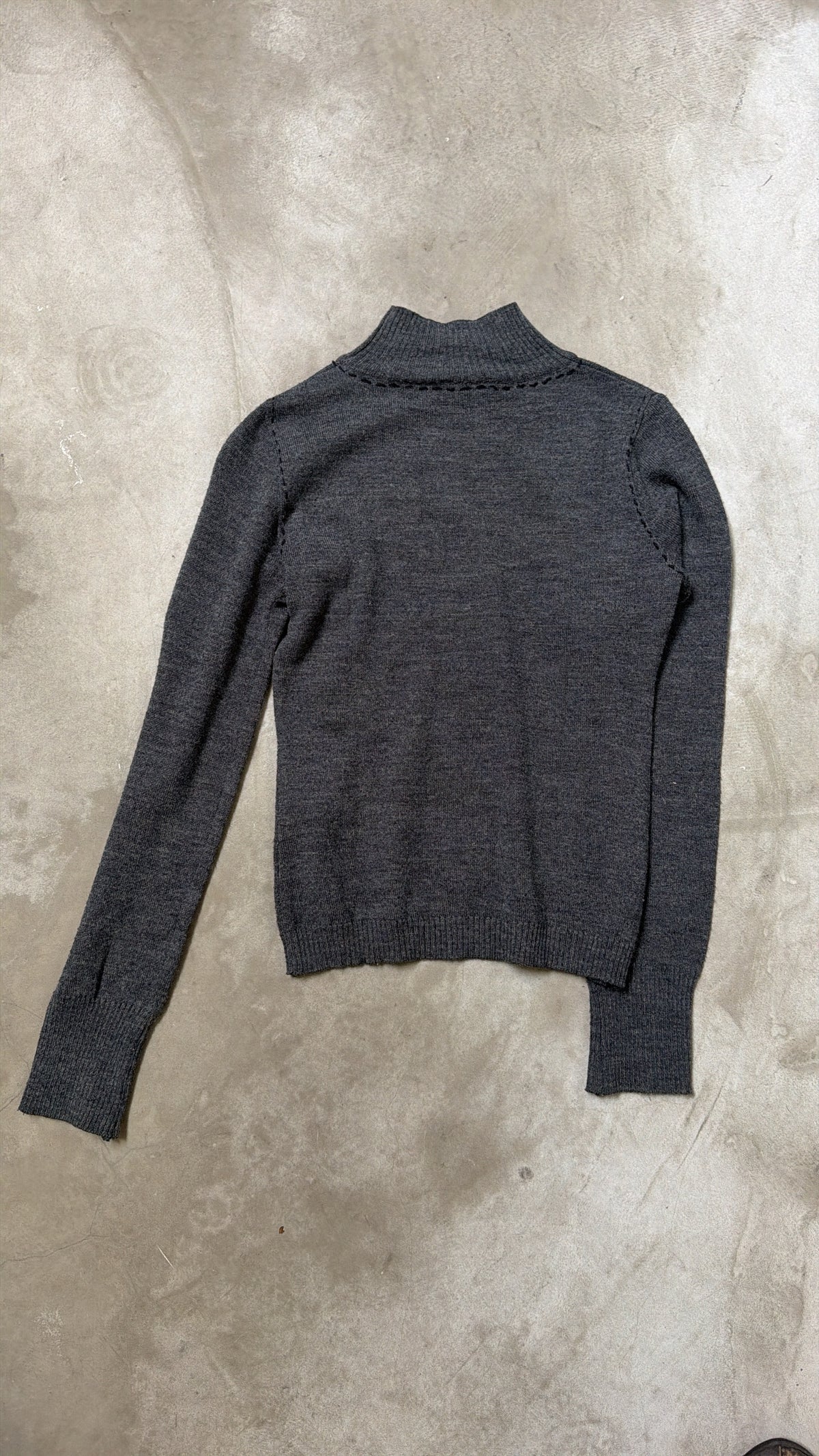 Grey Stitch-Detail Wool Sweater