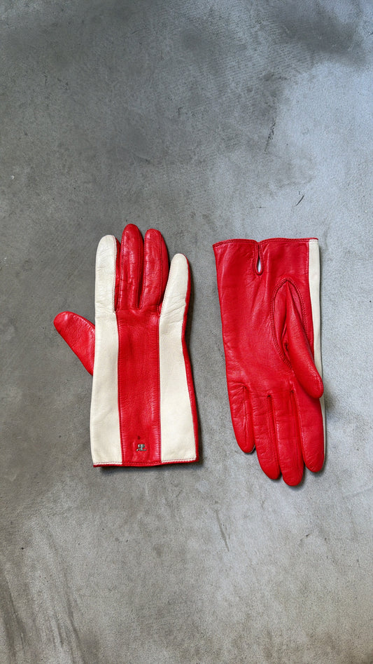 Courrèges Red & White Striped Leather Gloves