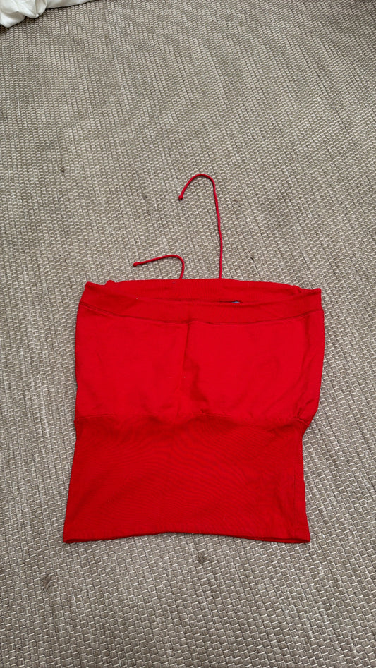 Red strapless top