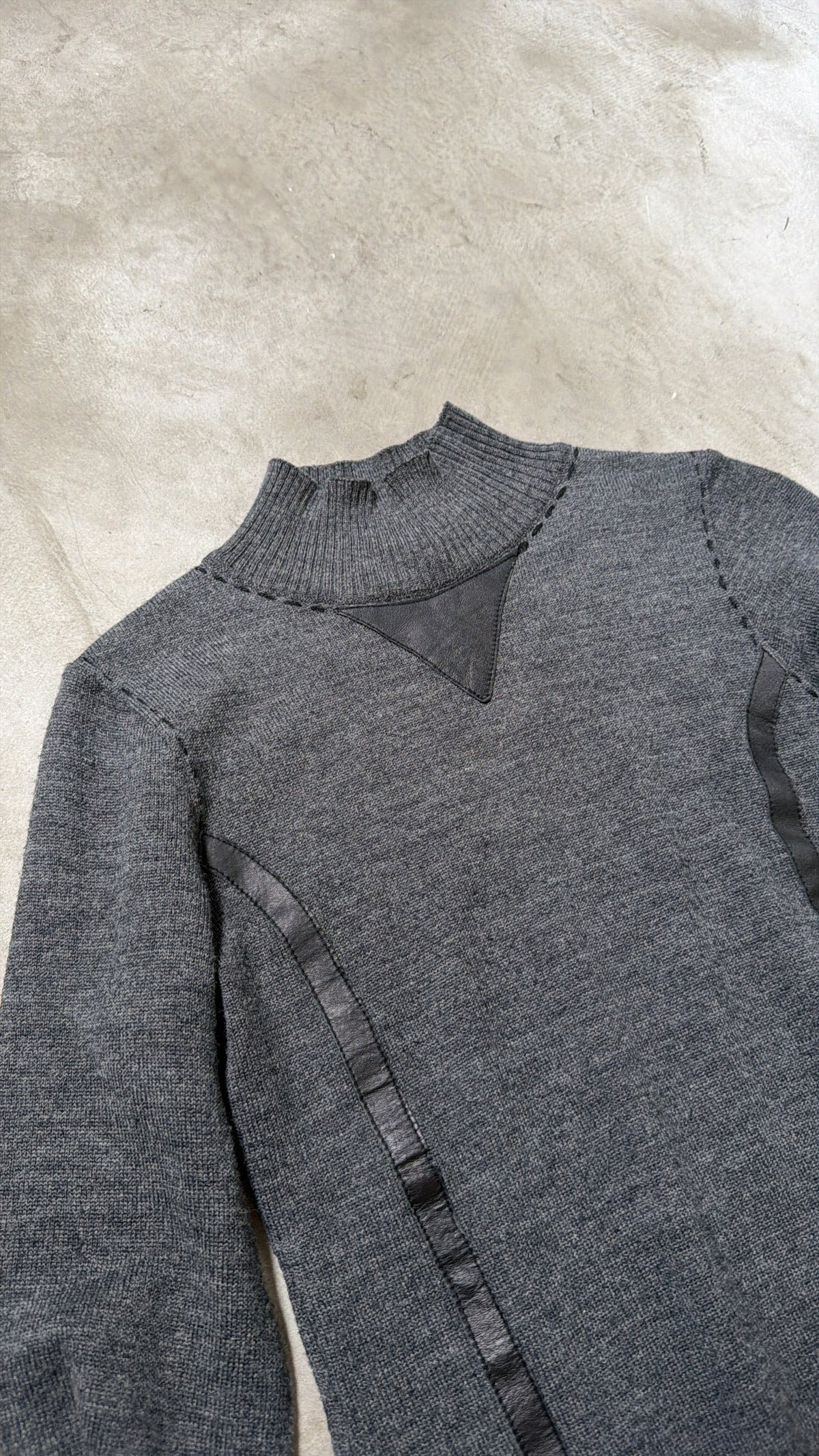 Grey Stitch-Detail Wool Sweater