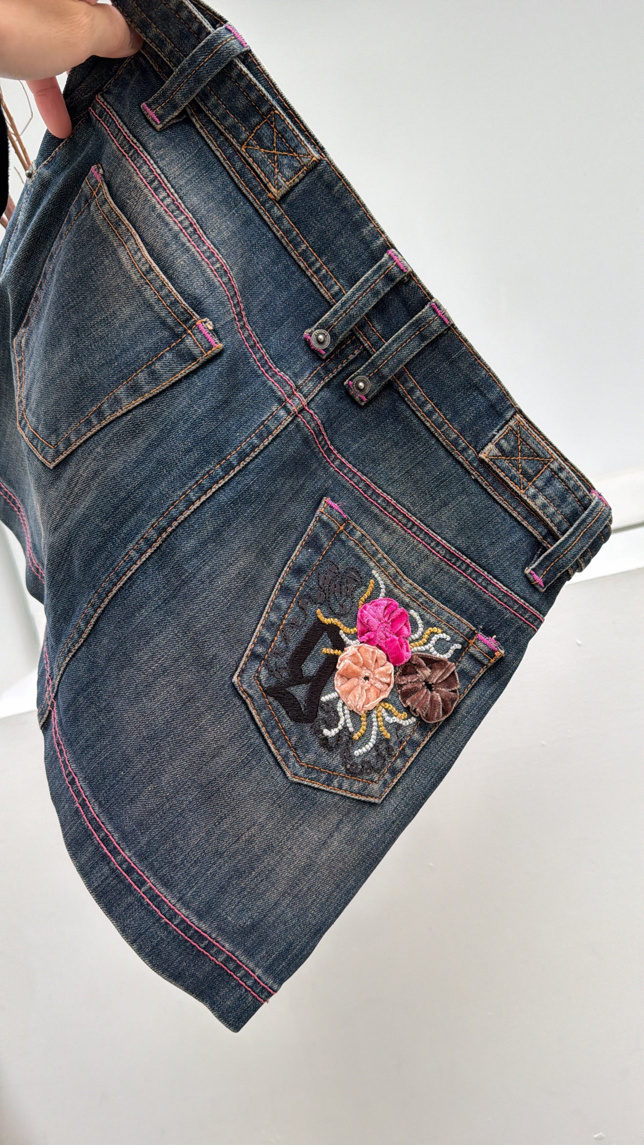 Galliano embroidered denim mini skirt