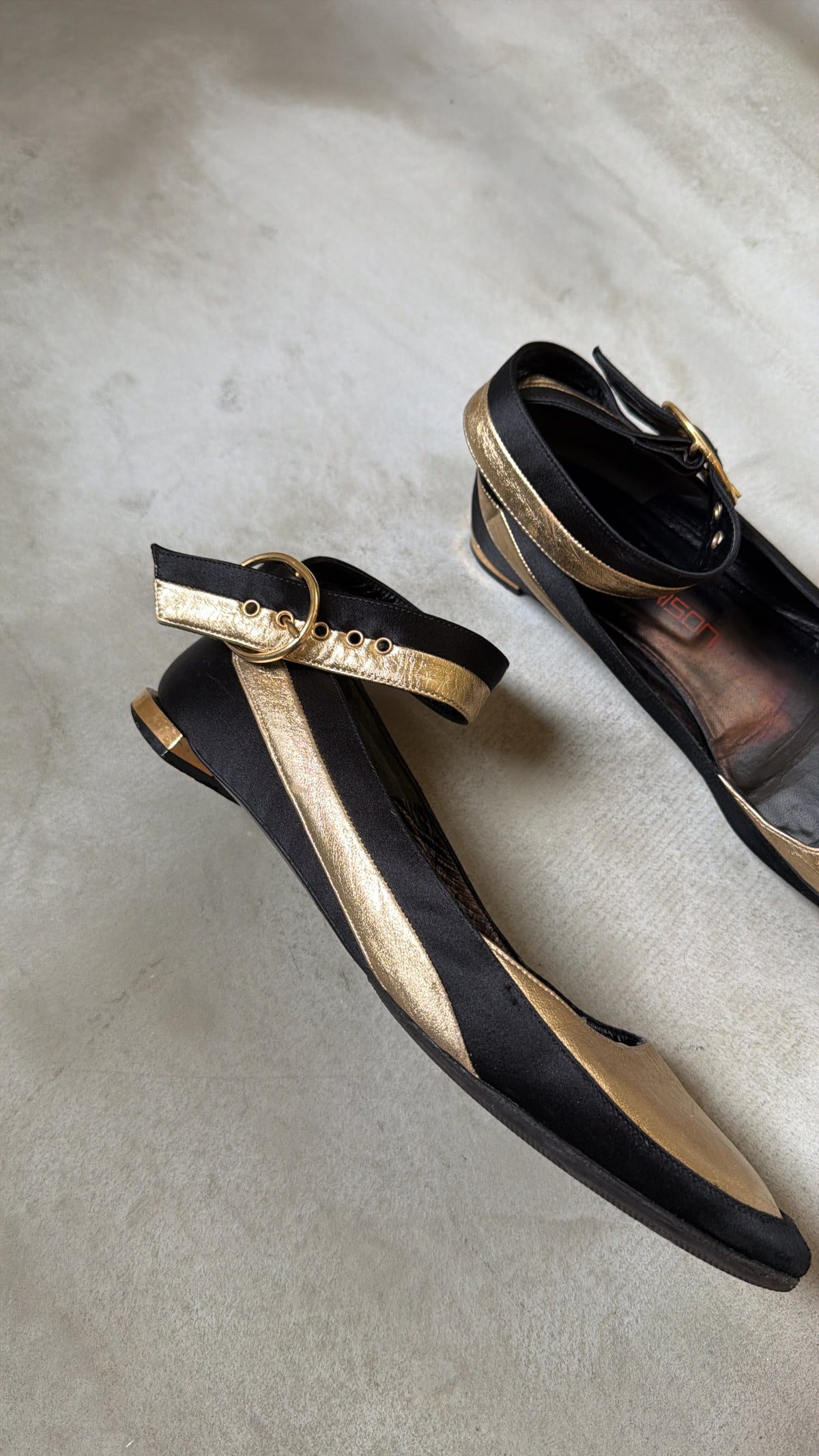 Bruno Frisoni Gold & Black Mary Jane Flats
