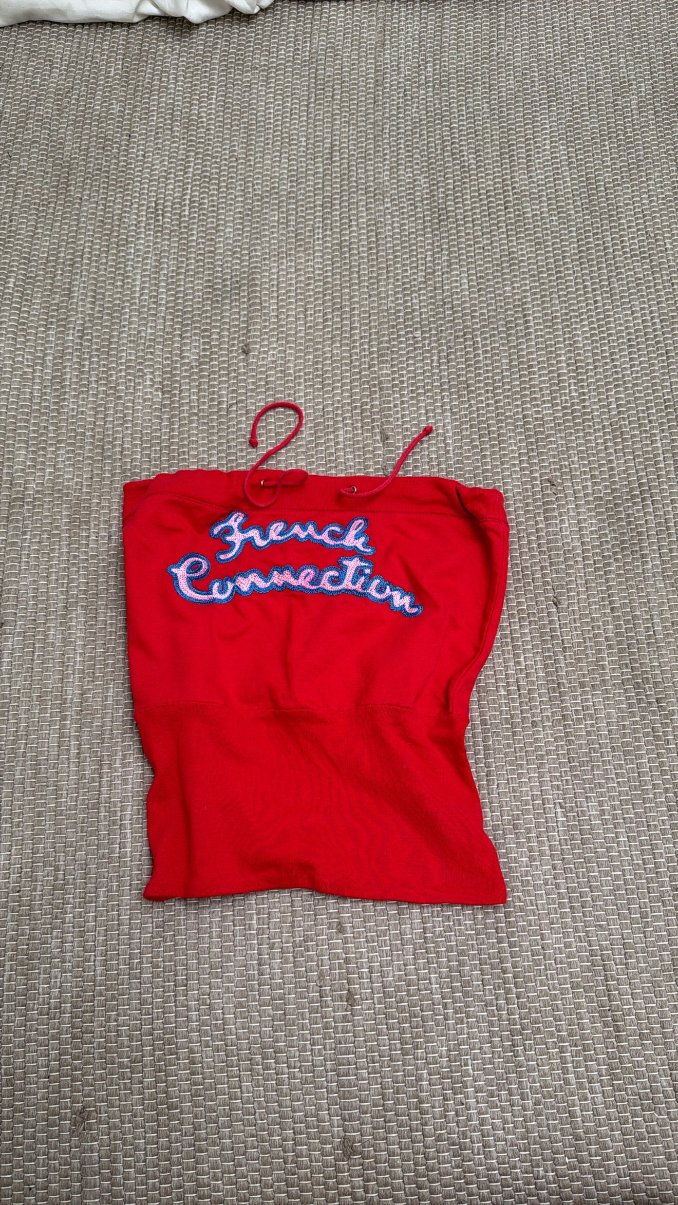 Red strapless top