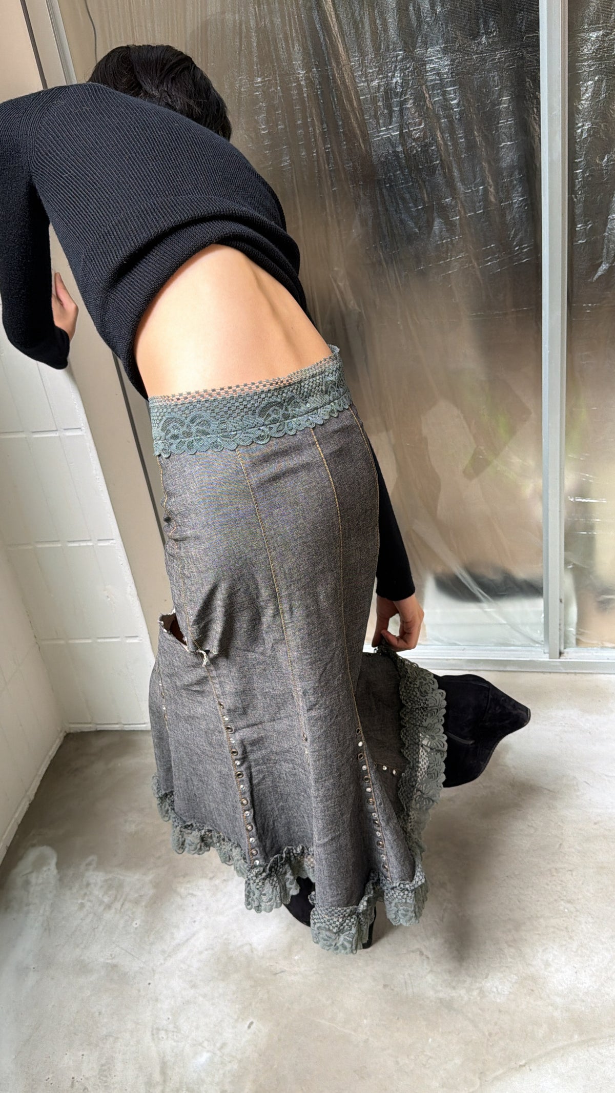 Vintage Sandro Distressed Lace Mermaid Skirt