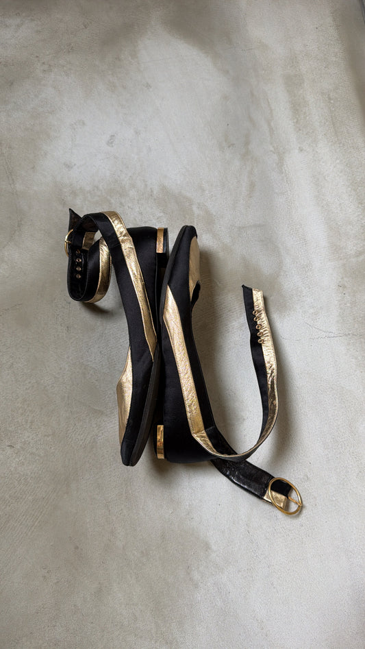 Bruno Frisoni Gold & Black Mary Jane Flats