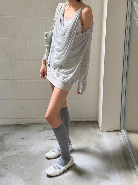 Grey Draped Long Sleeve Top