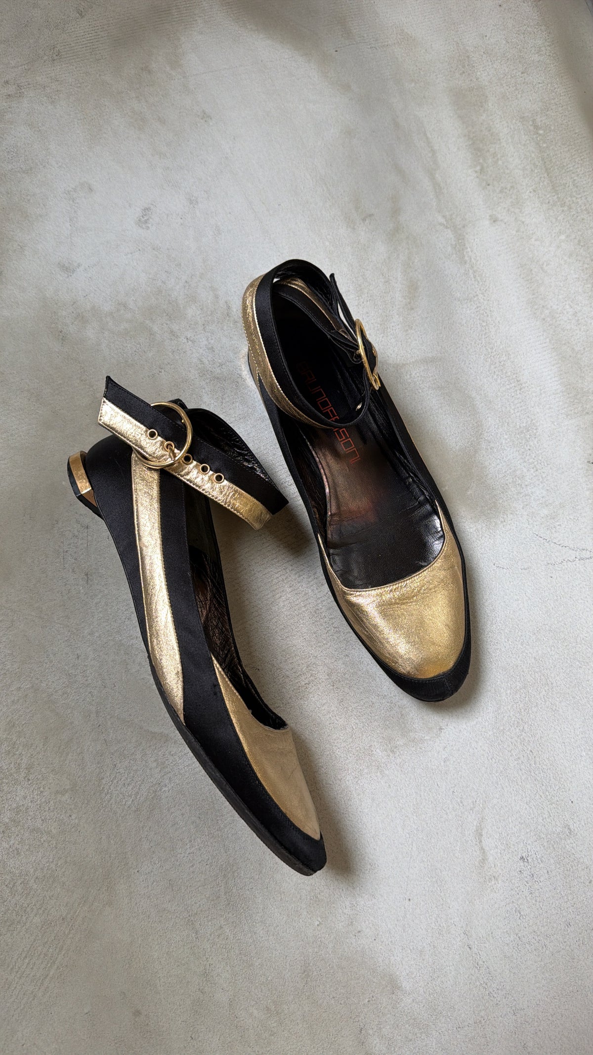 Bruno Frisoni Gold & Black Mary Jane Flats