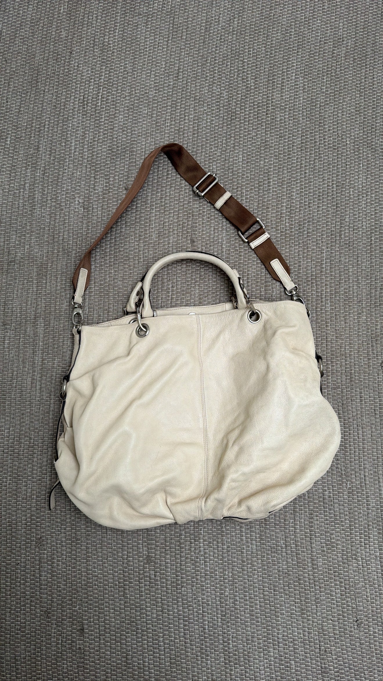 White leather oversized shoulder bag