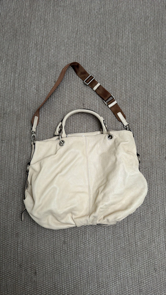 White leather oversized shoulder bag