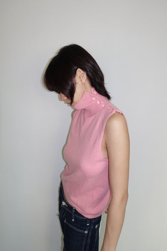 Button-detail mock neck top