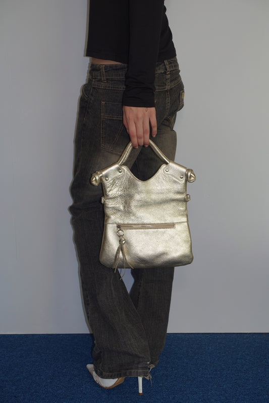 Y2K NYC gold champagne gold 2-way bag