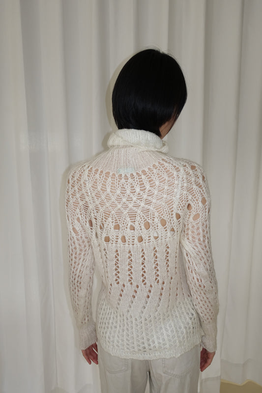 Italian-made white sheer open-knit