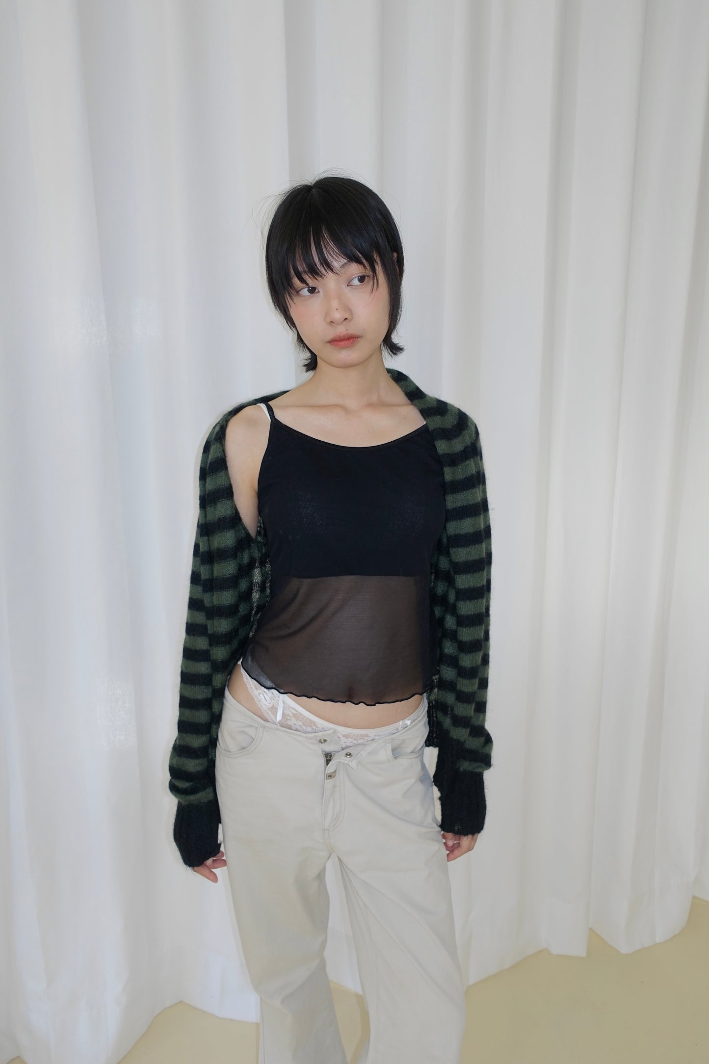 MAX&Co. green striped knit wrap top