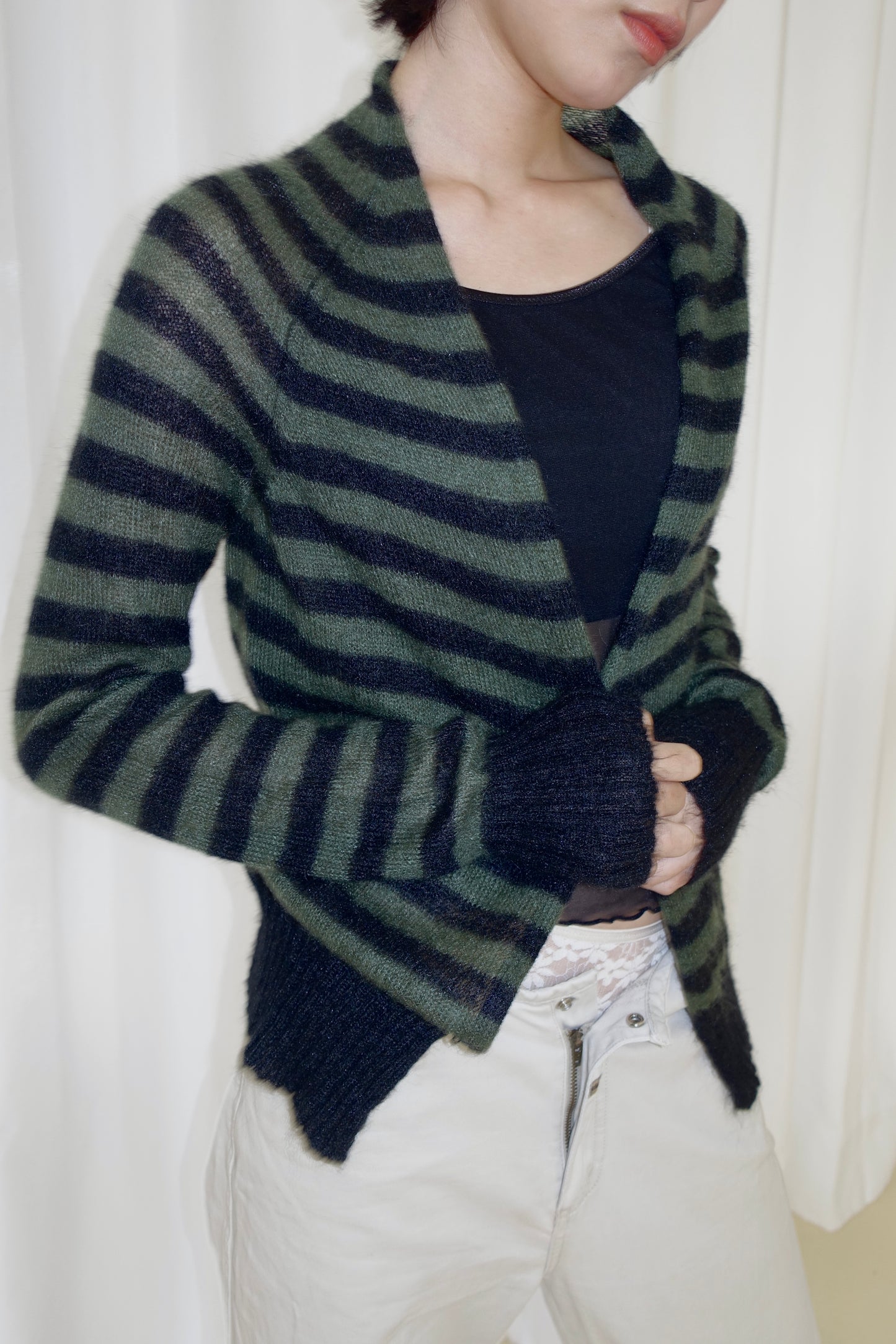 MAX&Co. green striped knit wrap top