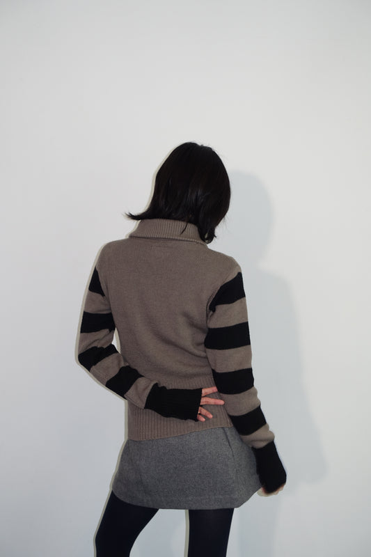 Zip-neck 條紋長袖毛衣